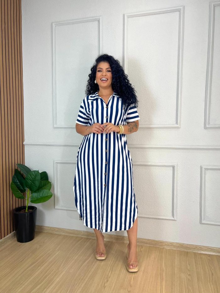 vestido chamise listrado azul vestido chamise listrado azul