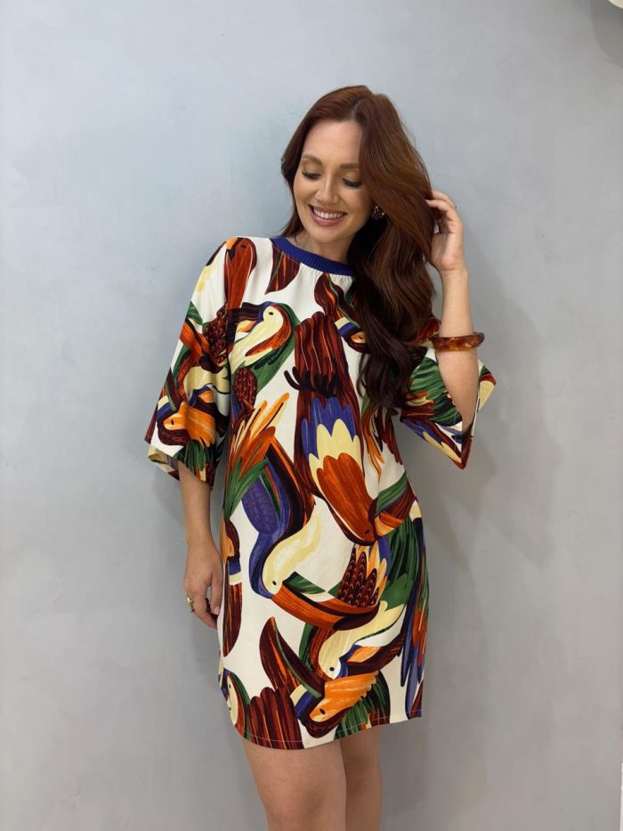vestido viscolinho estampado colorido