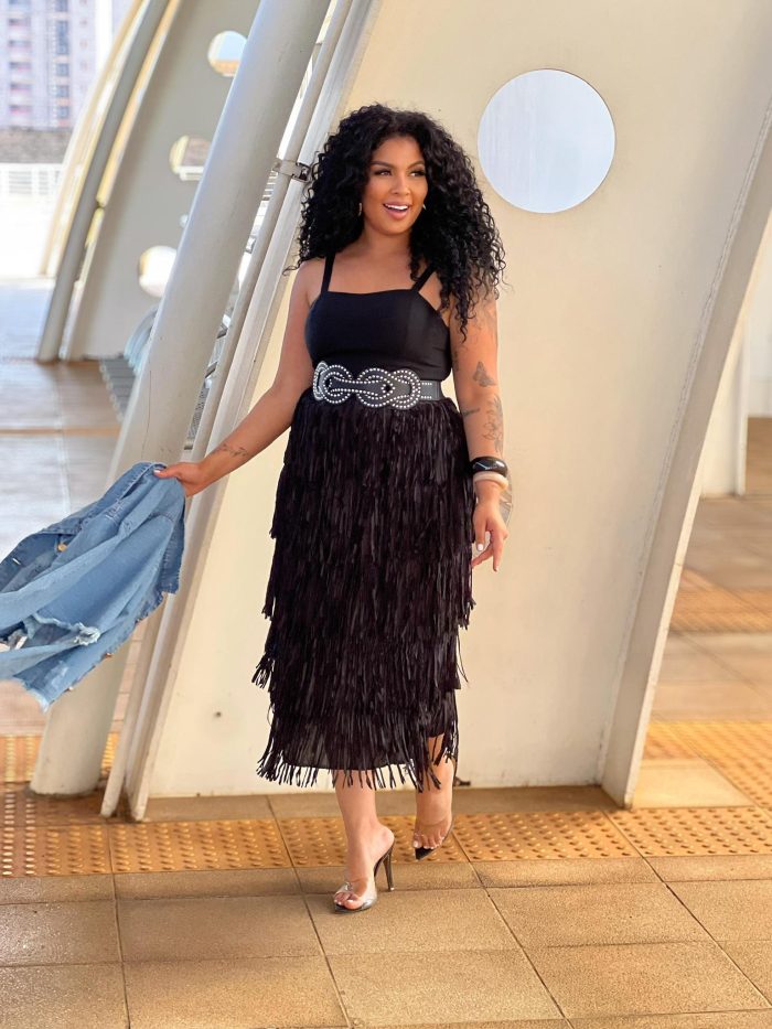 saia de franja marrom