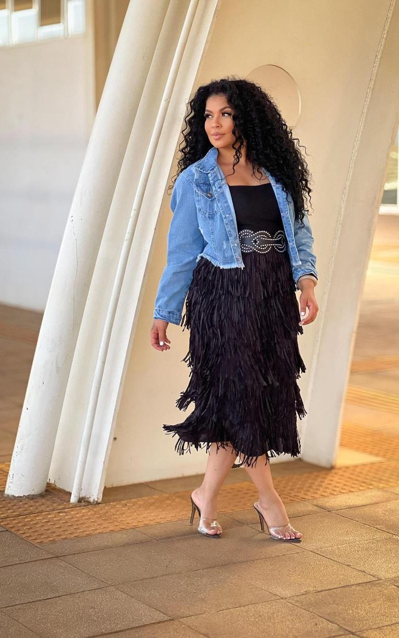 saia de franja marrom