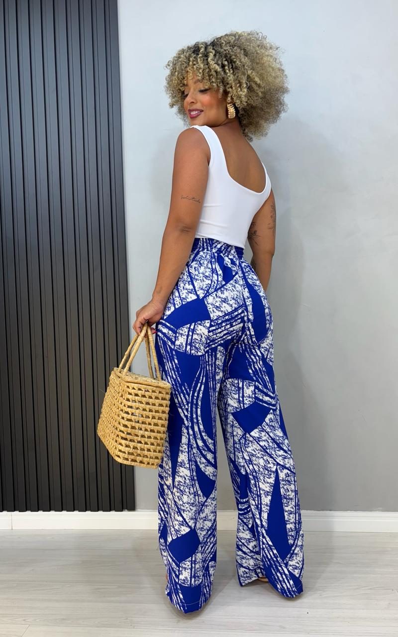calca pantalona estampada azul