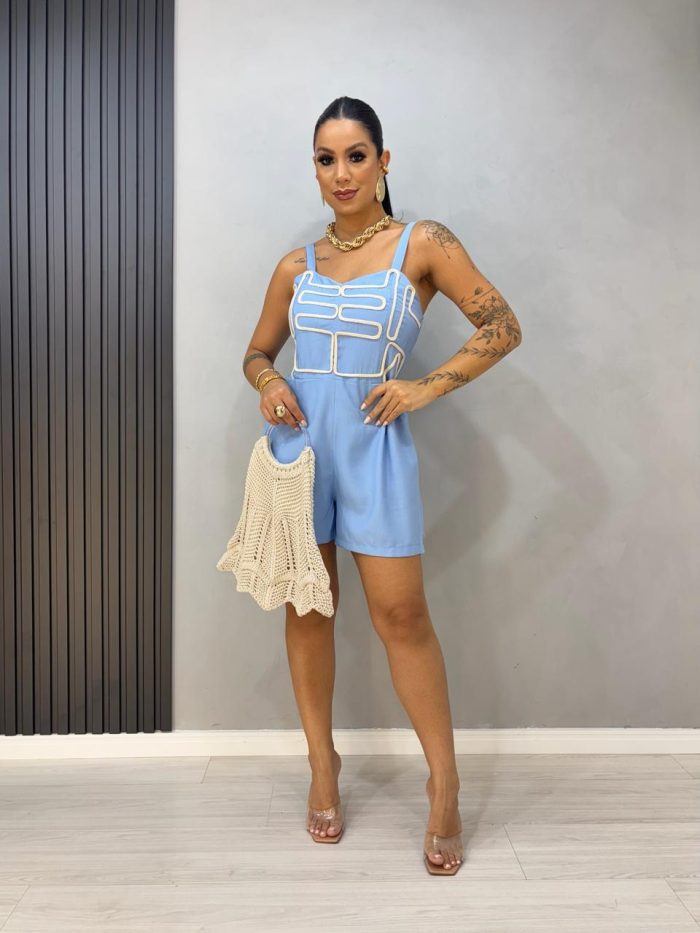 macaquinho com bordado alca larga azul