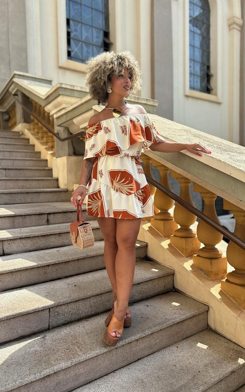 macaquinho estampado terracota