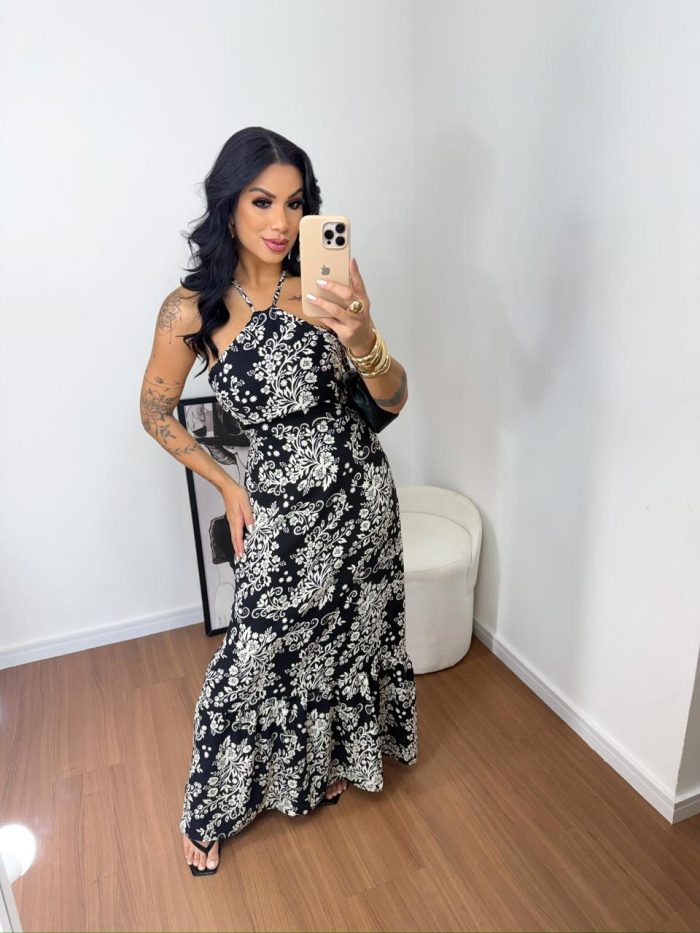 vestido longo costas aberta preto