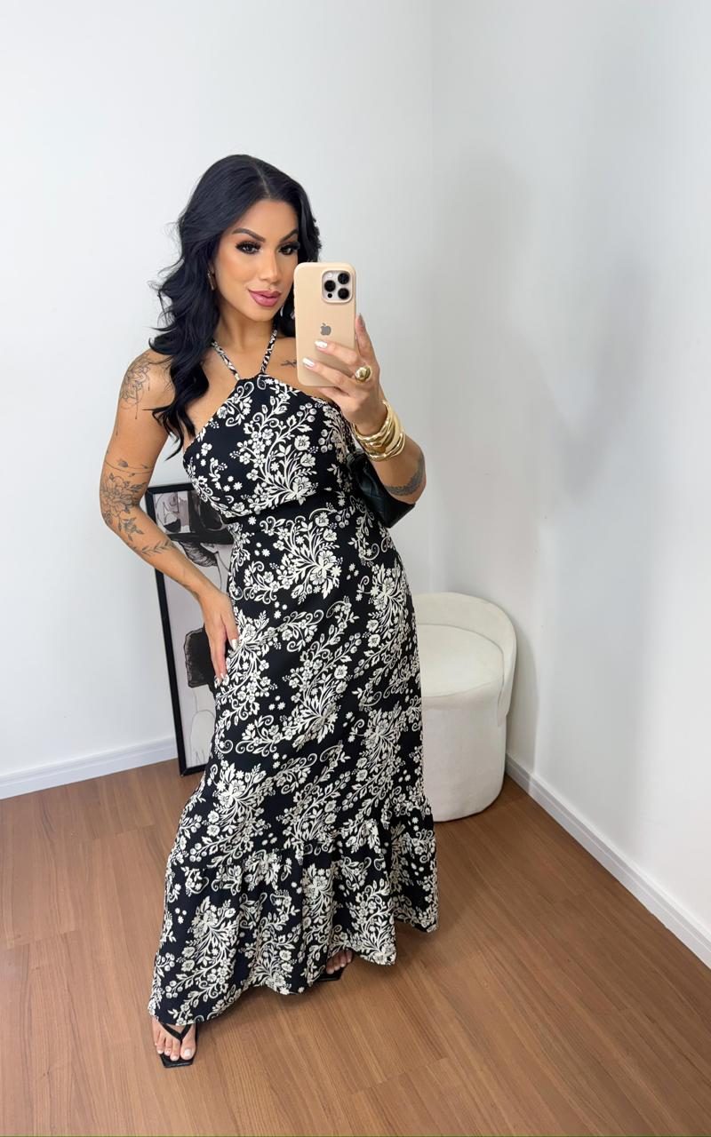 vestido longo costas aberta preto