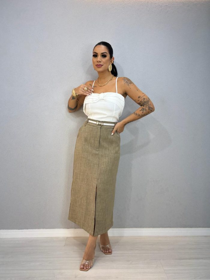 saia longa de linhao caqui 1000f6 saia longa de linhao caqui 1000f6