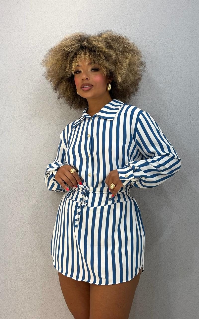 conjunto camisa e shorts saia azul 1000g7