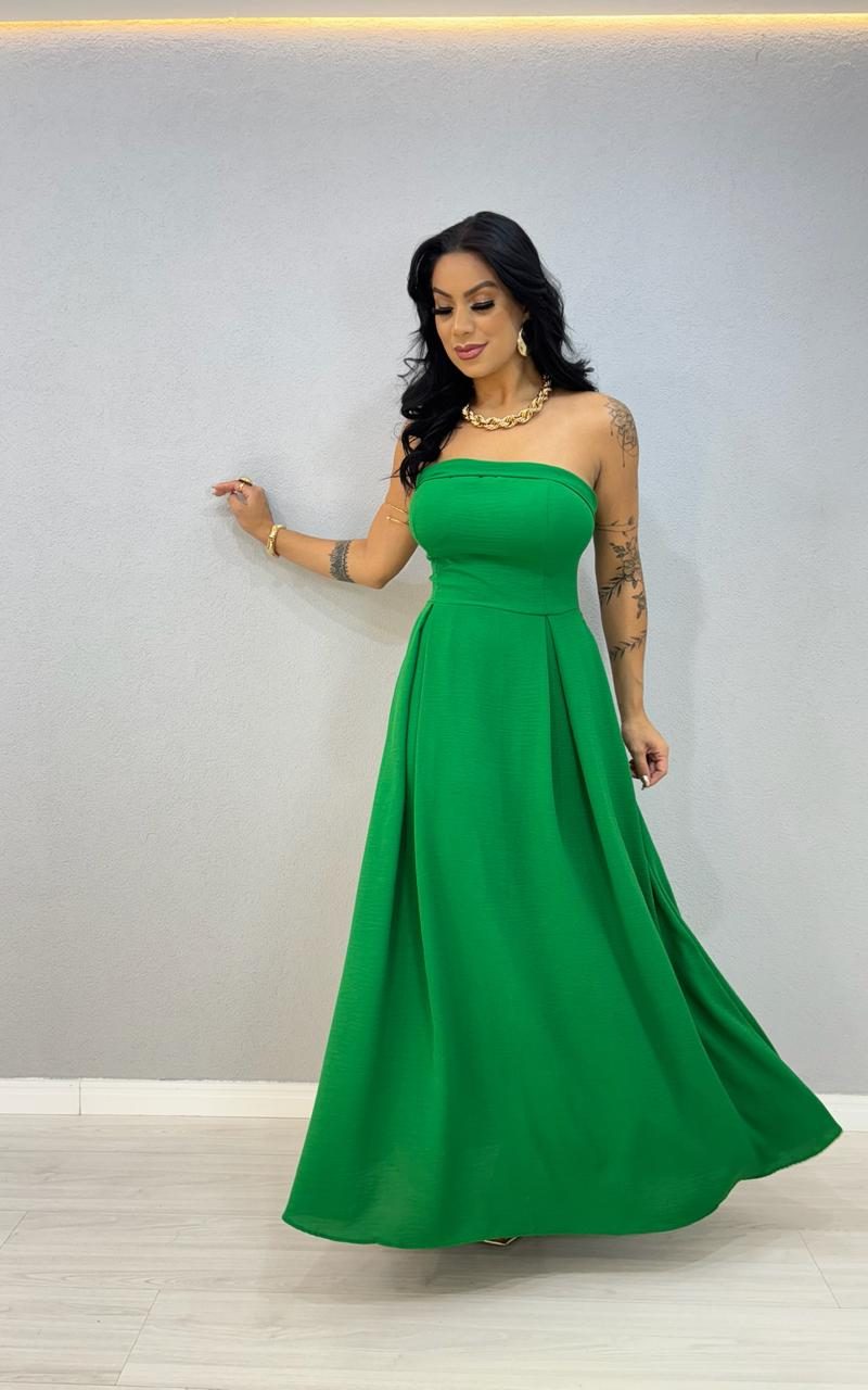 vestido sem alca costas abertas duna verde 1000i1