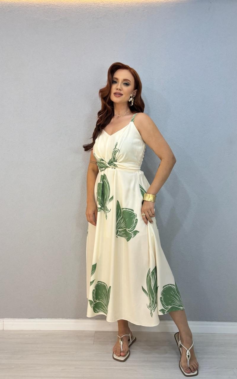 vestido midi folhagem verde 1000l2 vestido midi folhagem verde 1000l2