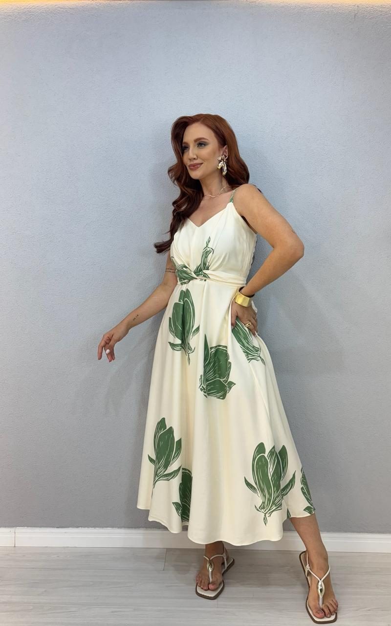 vestido midi folhagem verde 1000l2