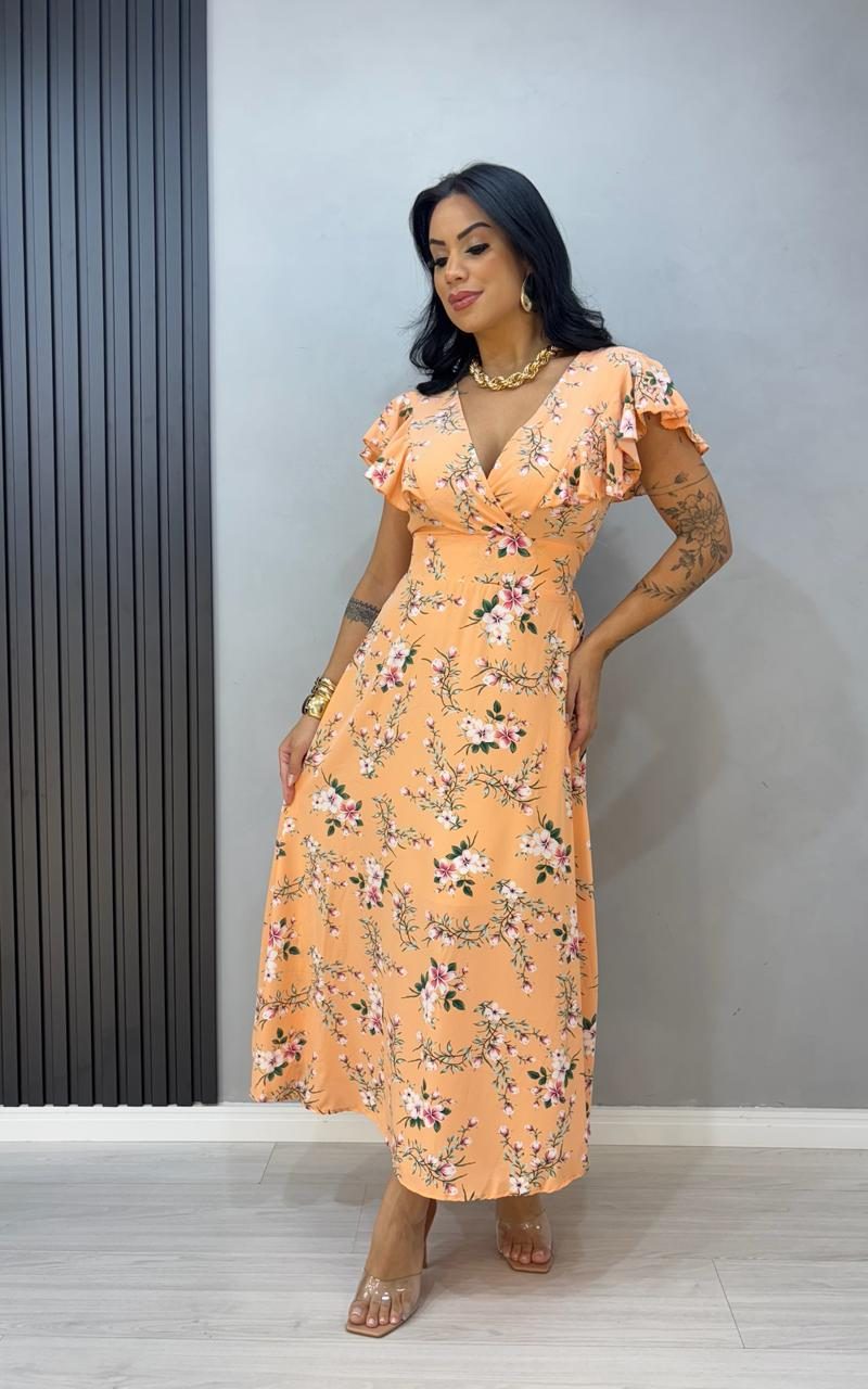 vestido florido com babado verde 1000l4