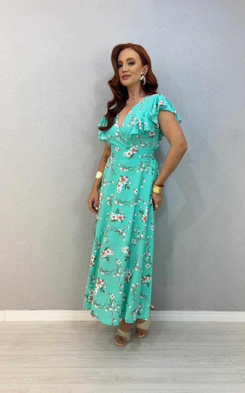 vestido florido com babado verde 1000l4 vestido florido com babado verde 1000l4