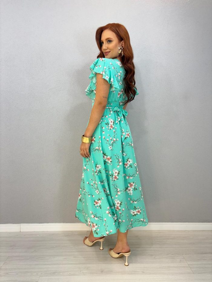vestido florido com babado verde 1000l4 vestido florido com babado verde 1000l4