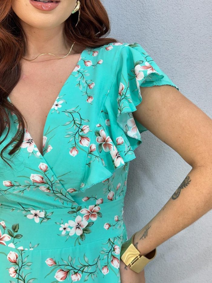 vestido florido com babado verde 1000l4 vestido florido com babado verde 1000l4