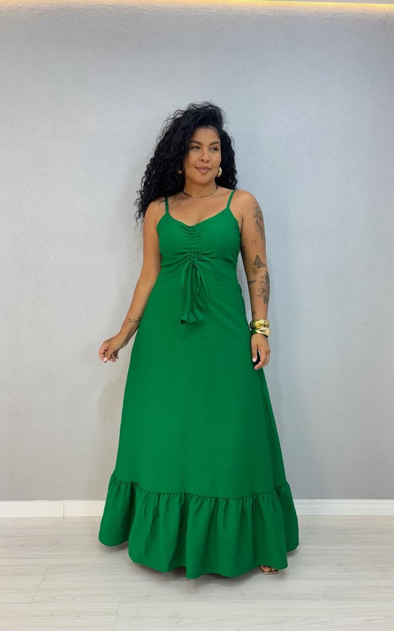 vestido longo drapeado verde 1000k2