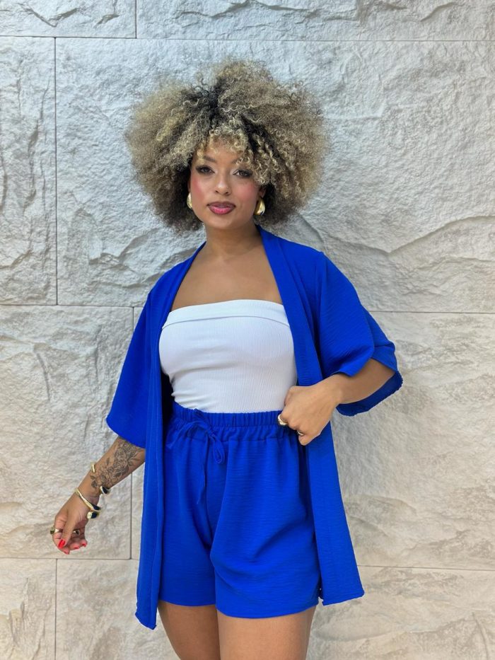 conjunto shorts e kimono azul 1000i6
