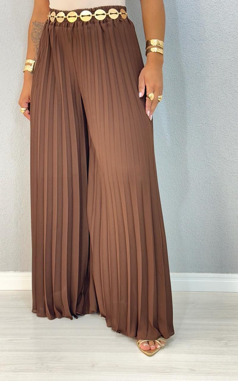 calca plissada crepe marrom 1000e4