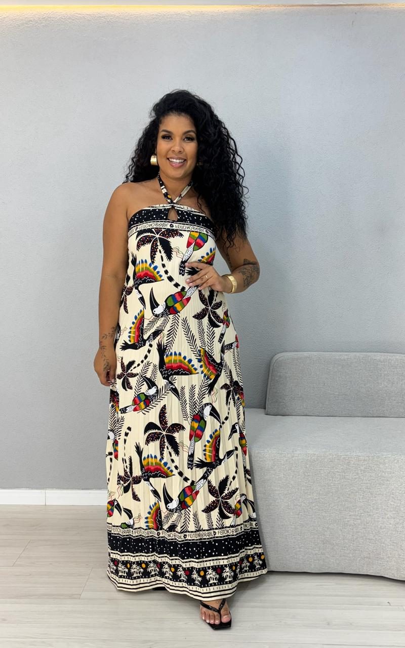 vestido plissado estampado preto 1000d1