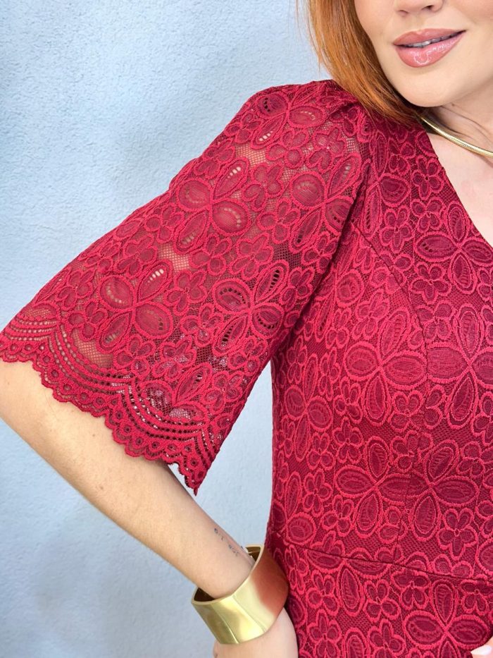 vestido renda manga Única marsala 1000c1 vestido renda manga Única marsala 1000c1
