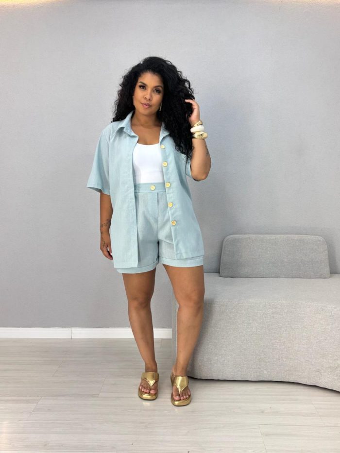 conjunto camisa e shorts linho nude 1000n2