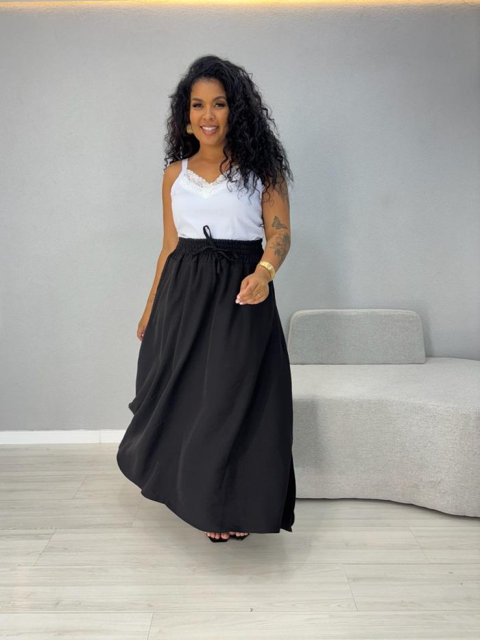 saia longa duna marcela preta poa 1000h7 saia longa duna marcela preta poa 1000h7