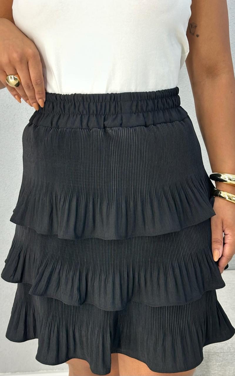 saia curta plissada trÊs babados 1000j4