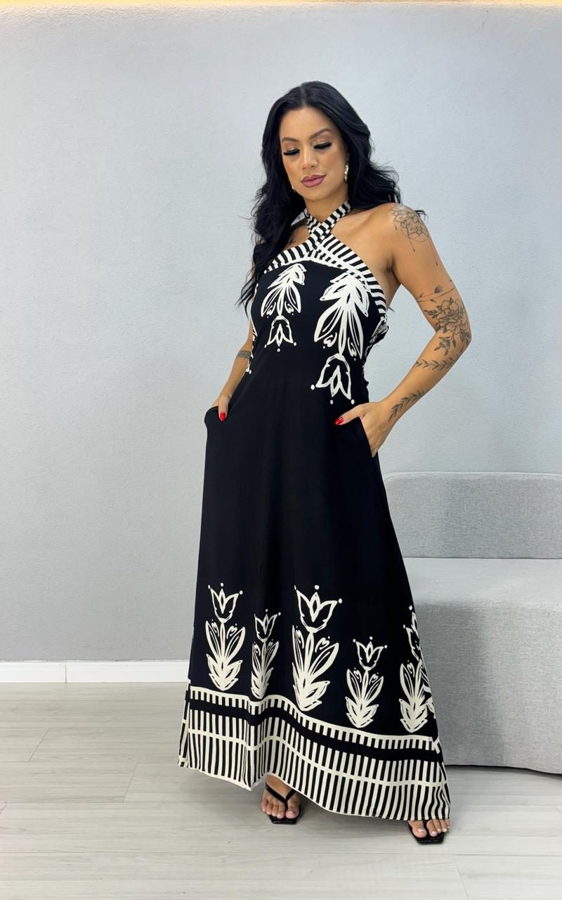 vestido estampado amarracao pescoco