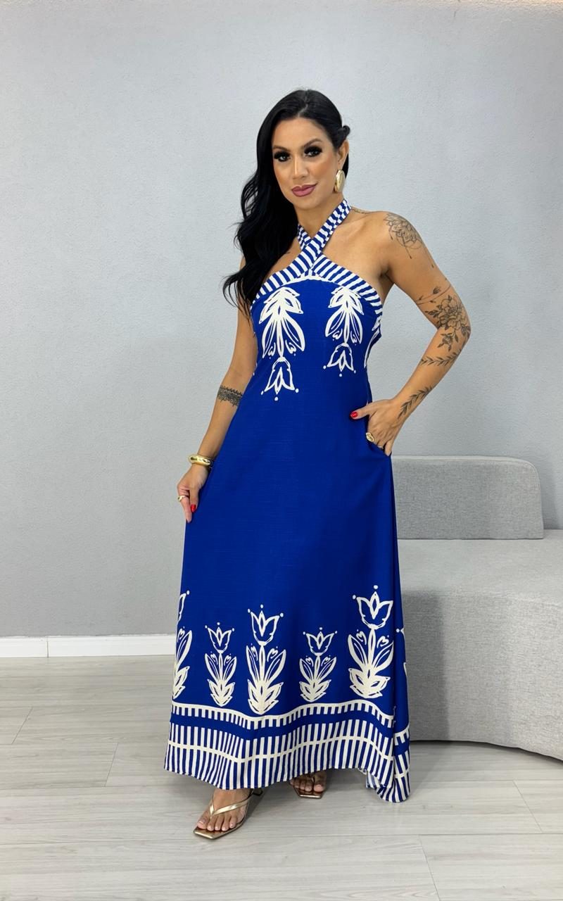 vestido estampado amarracao pescoco