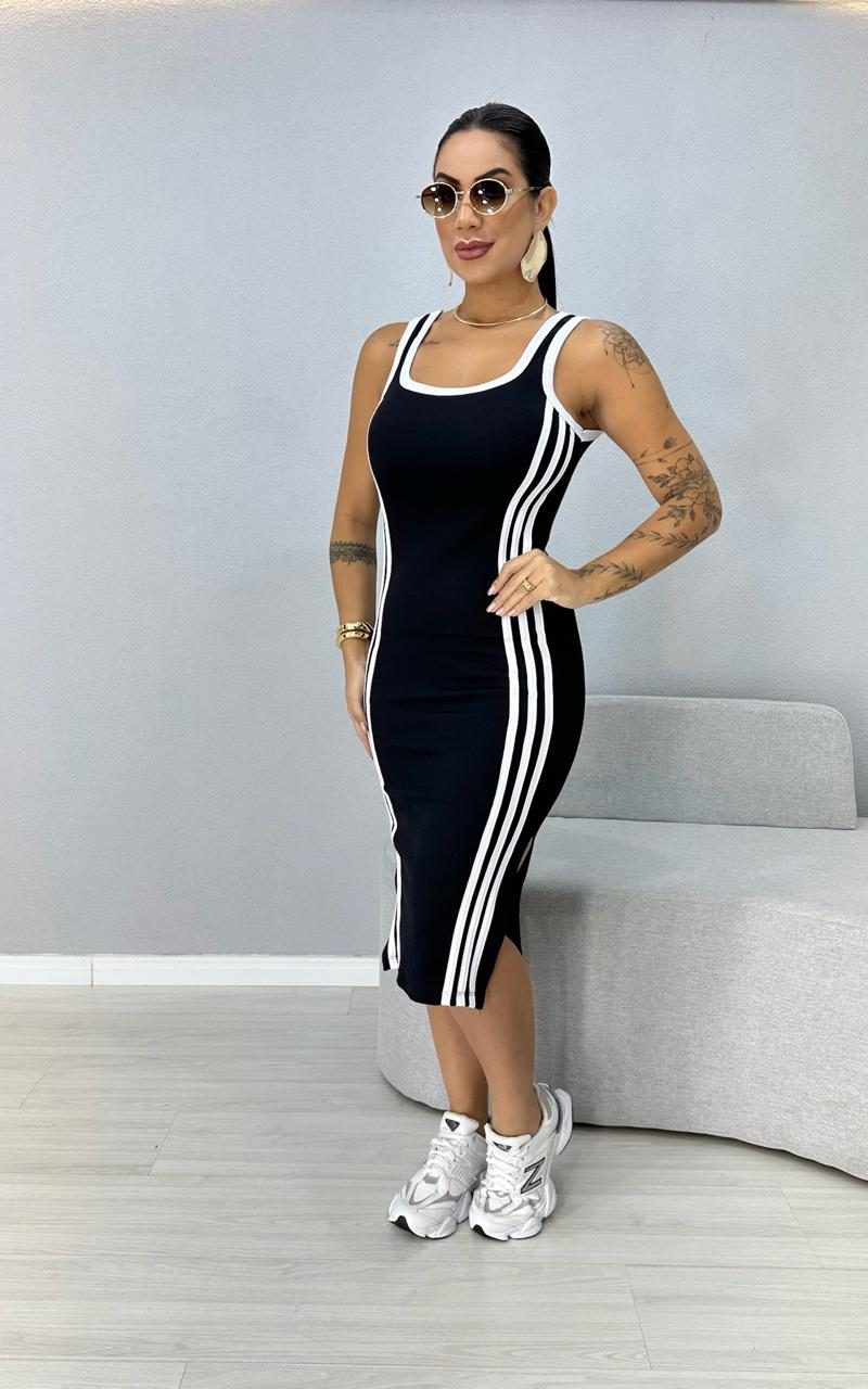 vestido midi canelado listras 1000c5